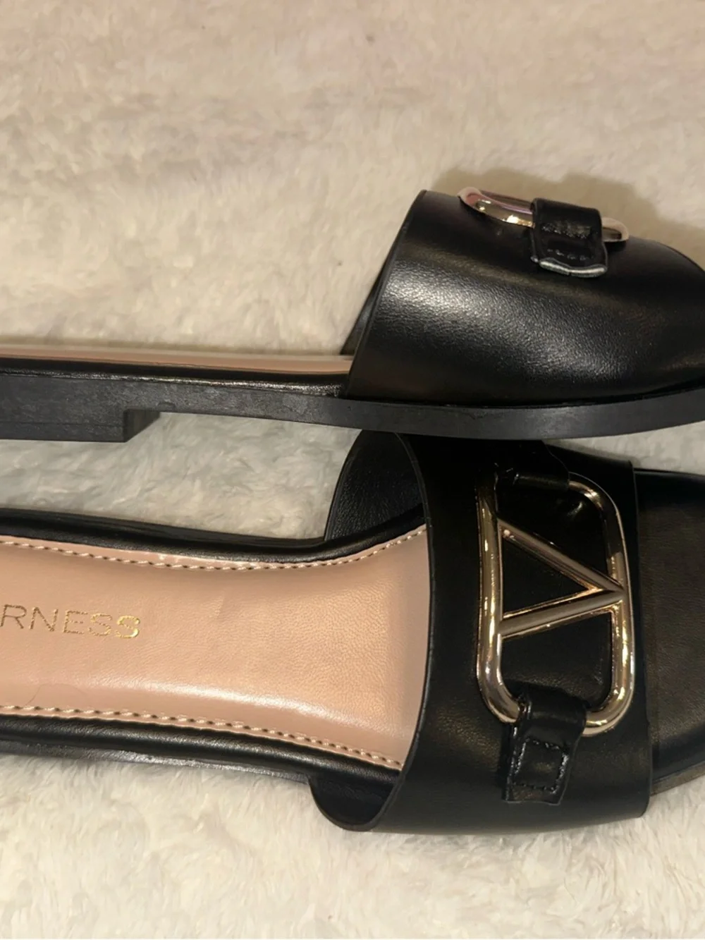 NWT Black Slide Sandals with Gold Accent - Picture 3 of 6